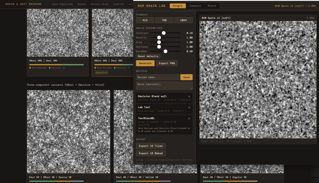 GGM Grain Lab — procedural emulsion research environment